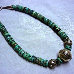 Southwestern Turquoise Heishi and Sterl